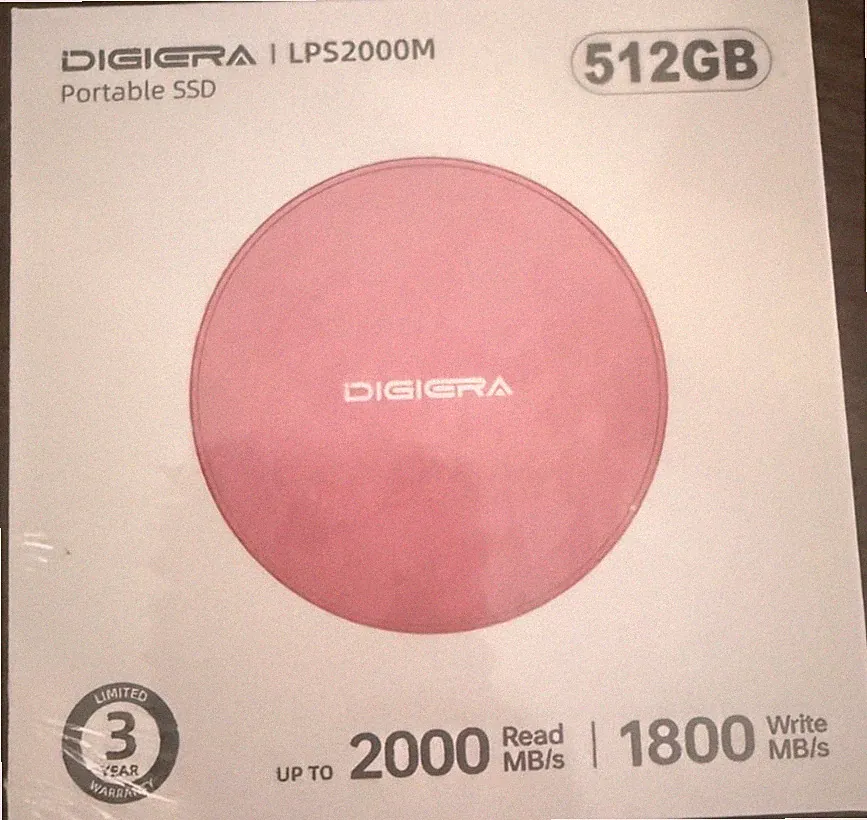 DIGIERA Magnetic Portable SSD 512GB Pink DGLPS2000M512PK NEW