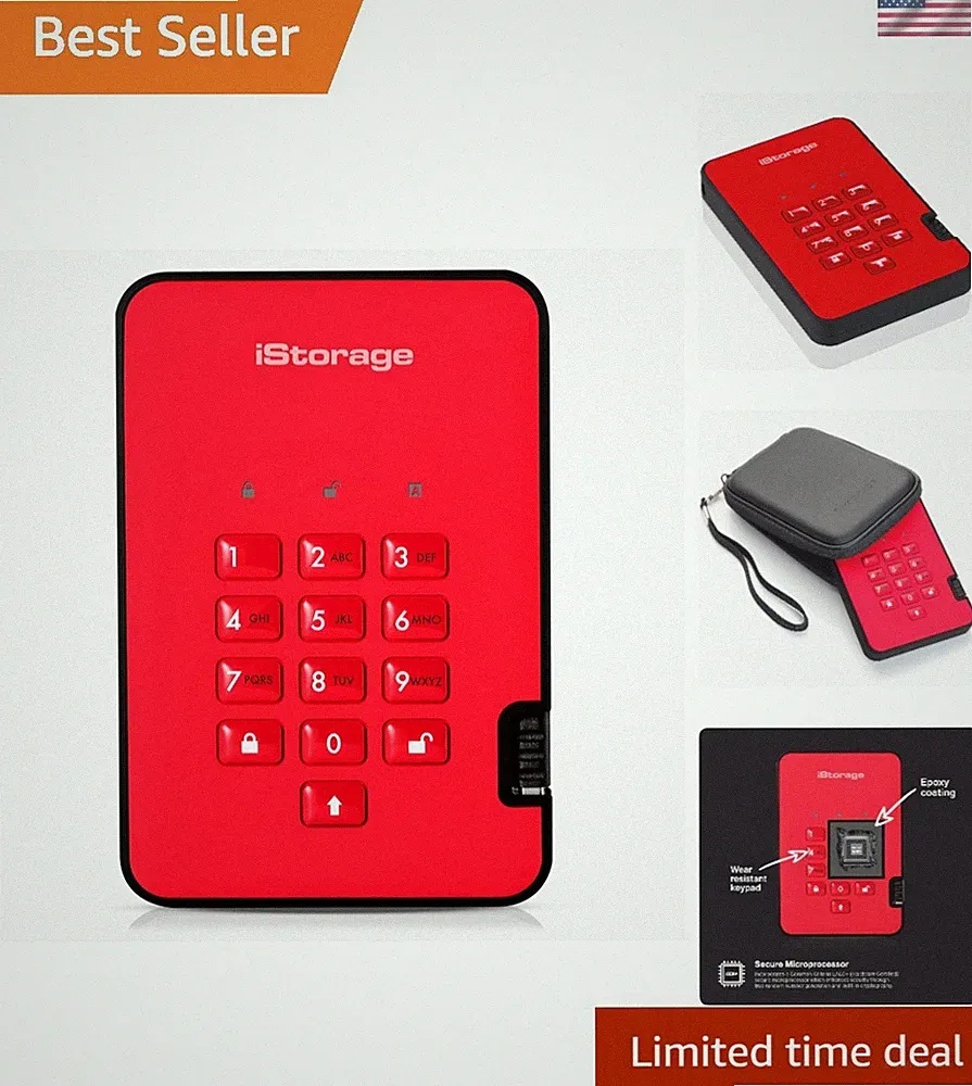 diskAshur2 HDD 500GB Red | Secure portable hard drive | Password protected |...