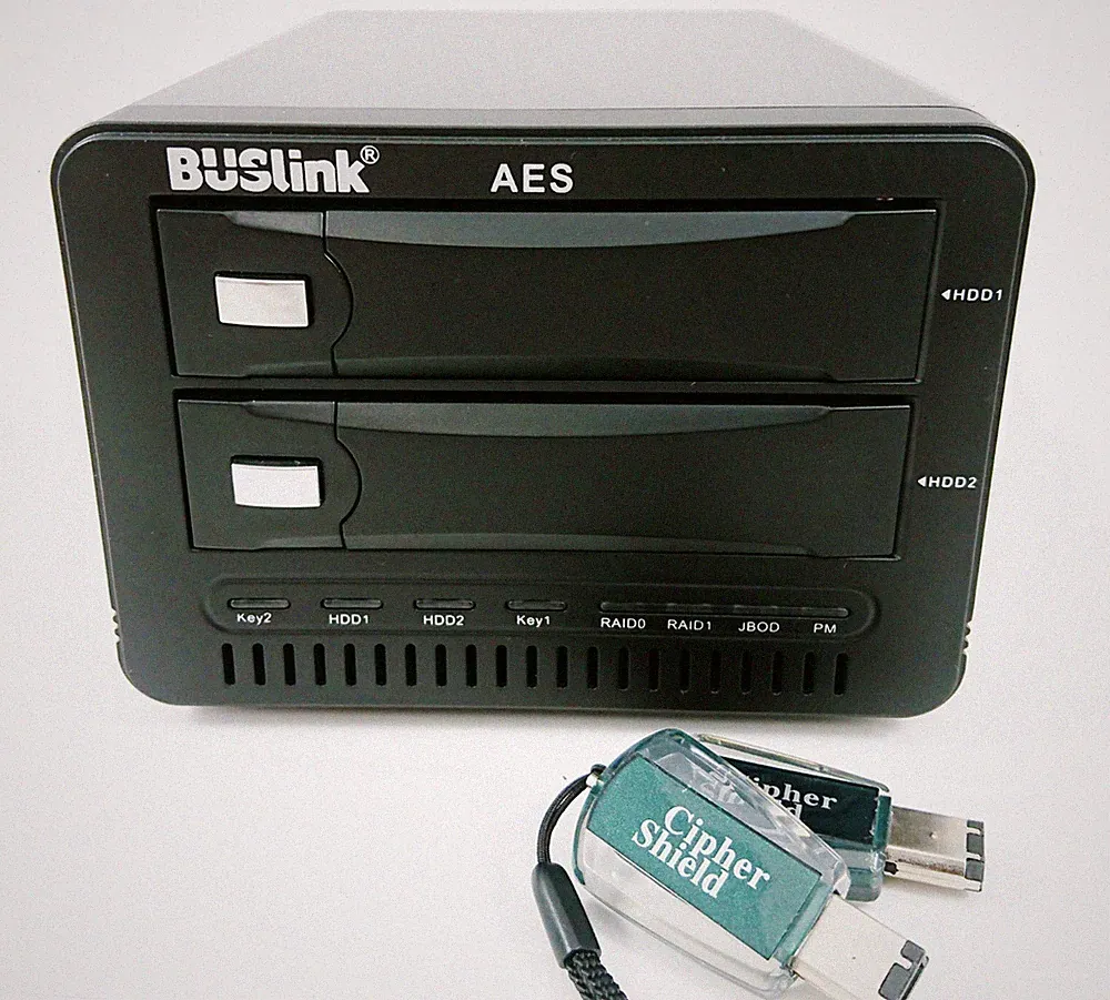 Dual Keys USB 3.2 256-bit AES Hardware Encrypted 2-Bay RAID 0 Hard Drive 56 TB