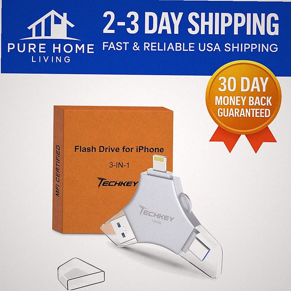 Durable 128GB USB 3.0 Drive: Wear Resistant and MFi Certified for All Devices