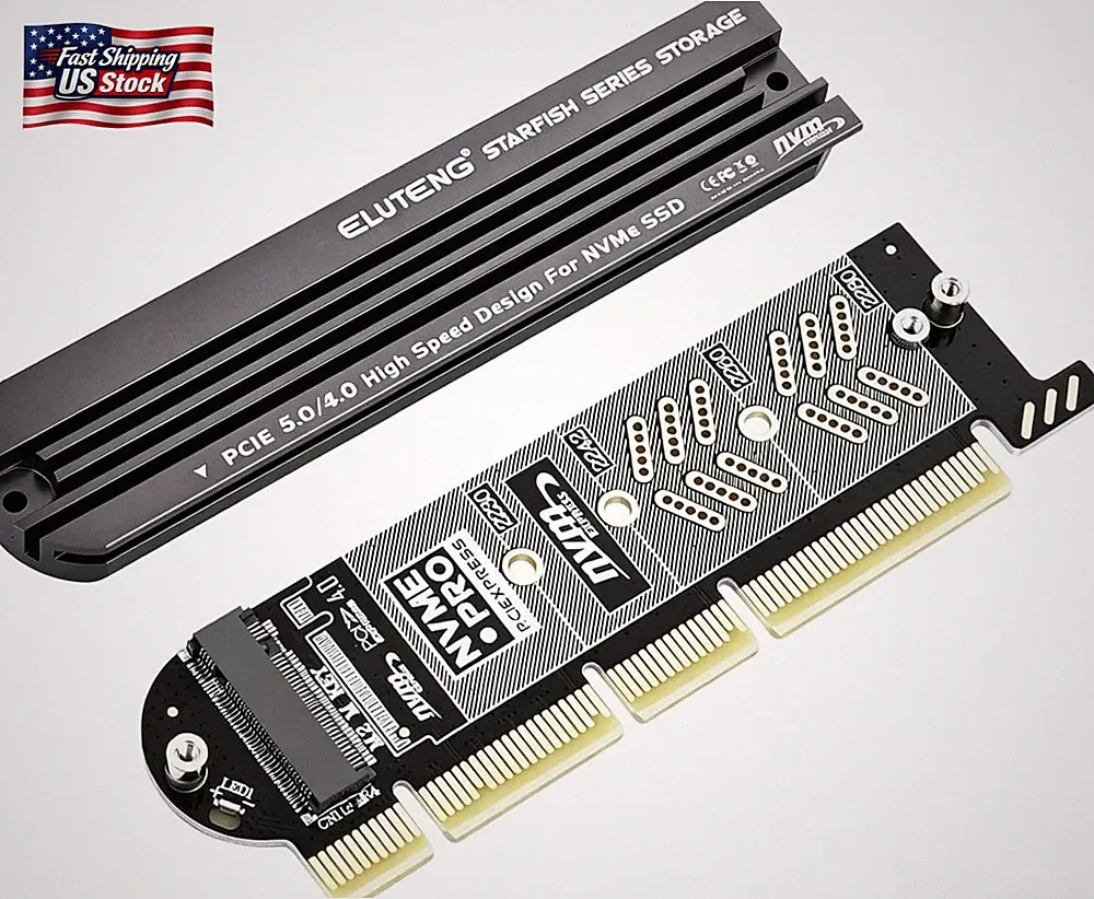 ELUTENG Nvme Pcie 5.0/4.0/3.0 Adapter Nvme M.2 SSD to Pcie X4/X8/X16 Card with A