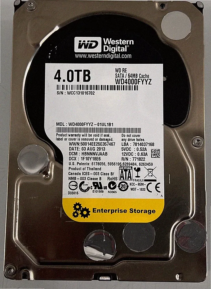 Enterprise Western Digital WD4000FYYZ RE 4TB 7200 RPM SATA 6Gb/s 3.5" Hard Drive