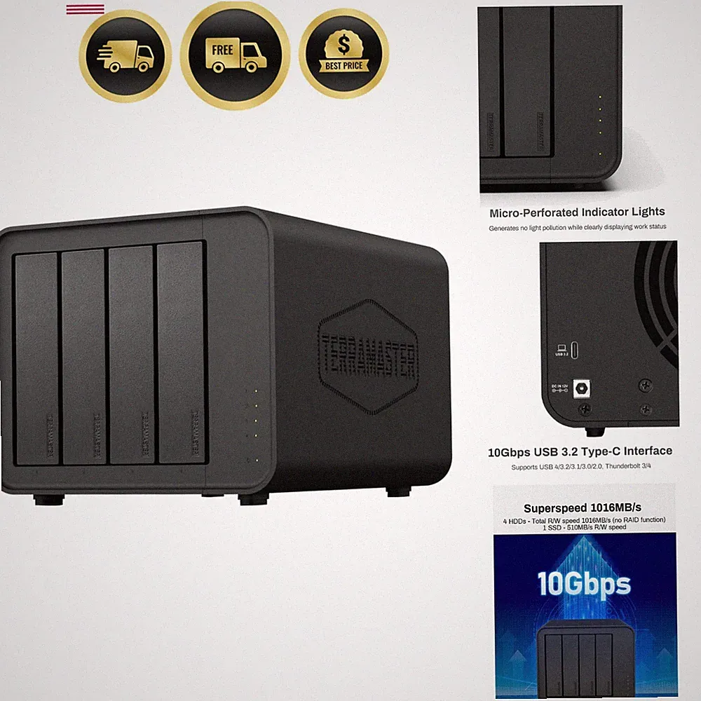 External Hard Drive Enclosure 4bay USB 3.2 Gen 2 10Gbps Plug and Play