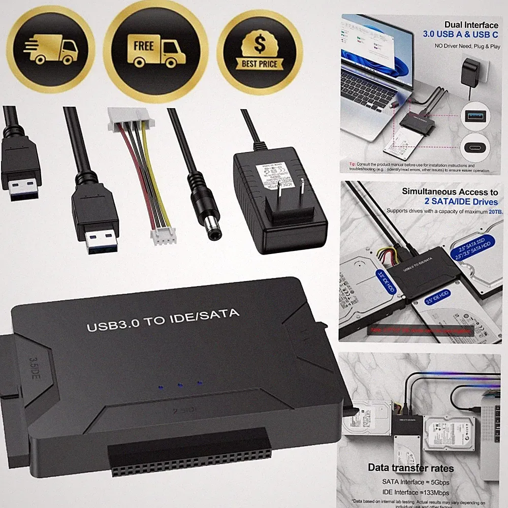 External Hard Drive Reader Recovery Converter Universal 2.5" 3.5" HDD/SSD CD NEW