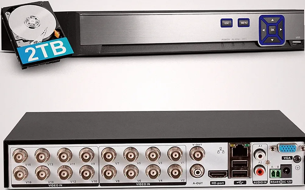 H.265+ 16CH Channel DVR for Security Camera System 1080P Recorder with 1-2TB HDD