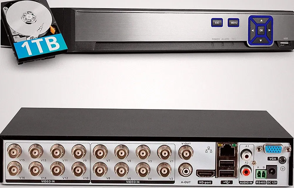 H.265+ 16CH Channel DVR for Security Camera System 1080P Recorder with 1TB HDD