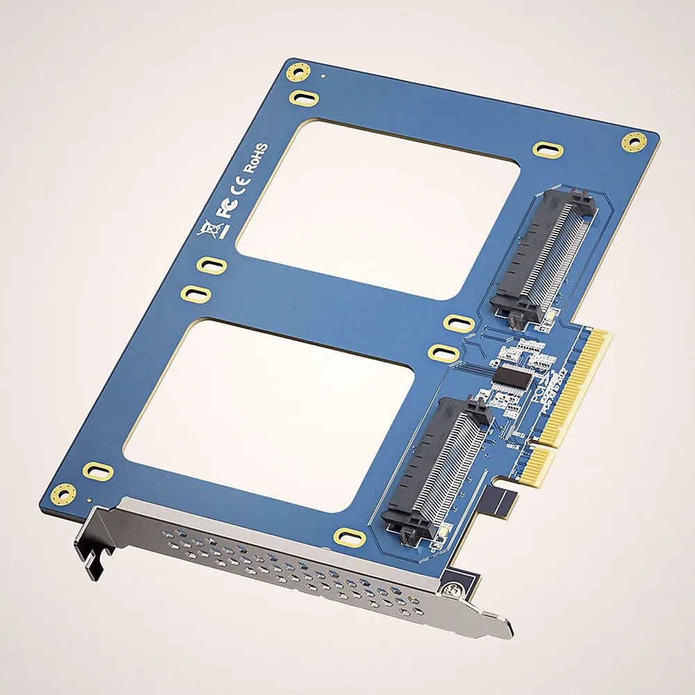 H!Fiber Dual U.2 to PCIe X8 Adapter, SFF-8639 to PCIe 3.0 X8 Card Without PCI...