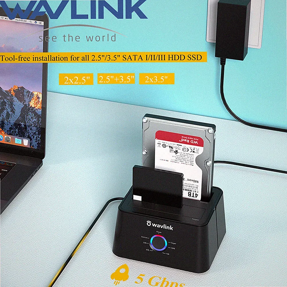 Hard Drive Docking Station 2.5/3.5in HDD SSD Case USB 3.0 to SATA Offline 2x16TB