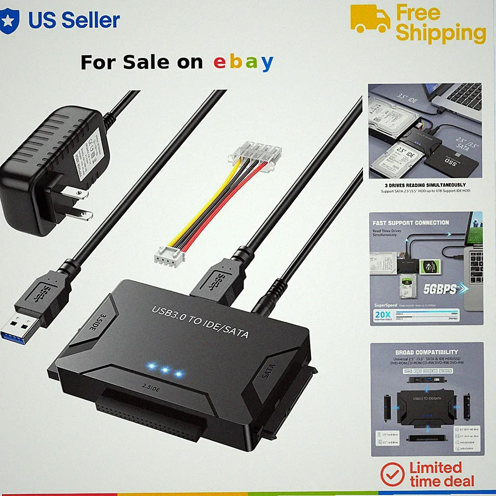 Hard Drive Reader USB 3.0 SATA IDE Adapter Multi-Device Data Recovery Kit