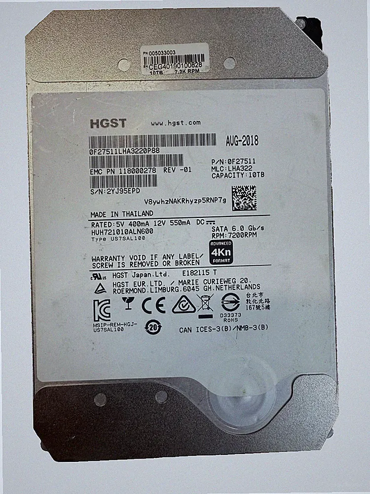HGST 10TB 3.5 ULTRASTAR SATA HUH721010ALN600 118000278 EMC SATA HDD hard drive