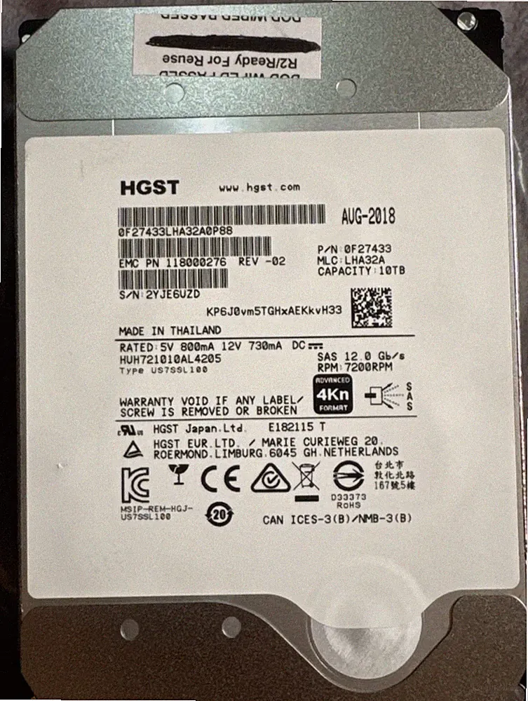 HGST 10TB 7.2K SAS 12Gb/s 3.5in 4Kn SED HDD HUH721010AL4205