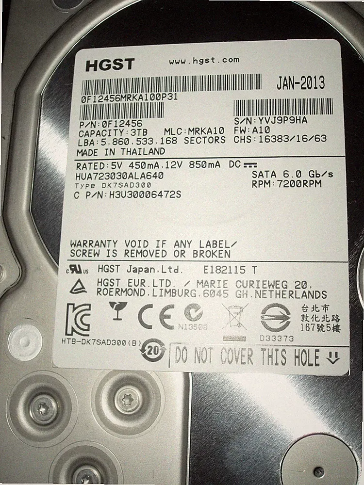 HGST 3TB Ultrastar 7K3000 HUA723030ALA640 PN 0F12456