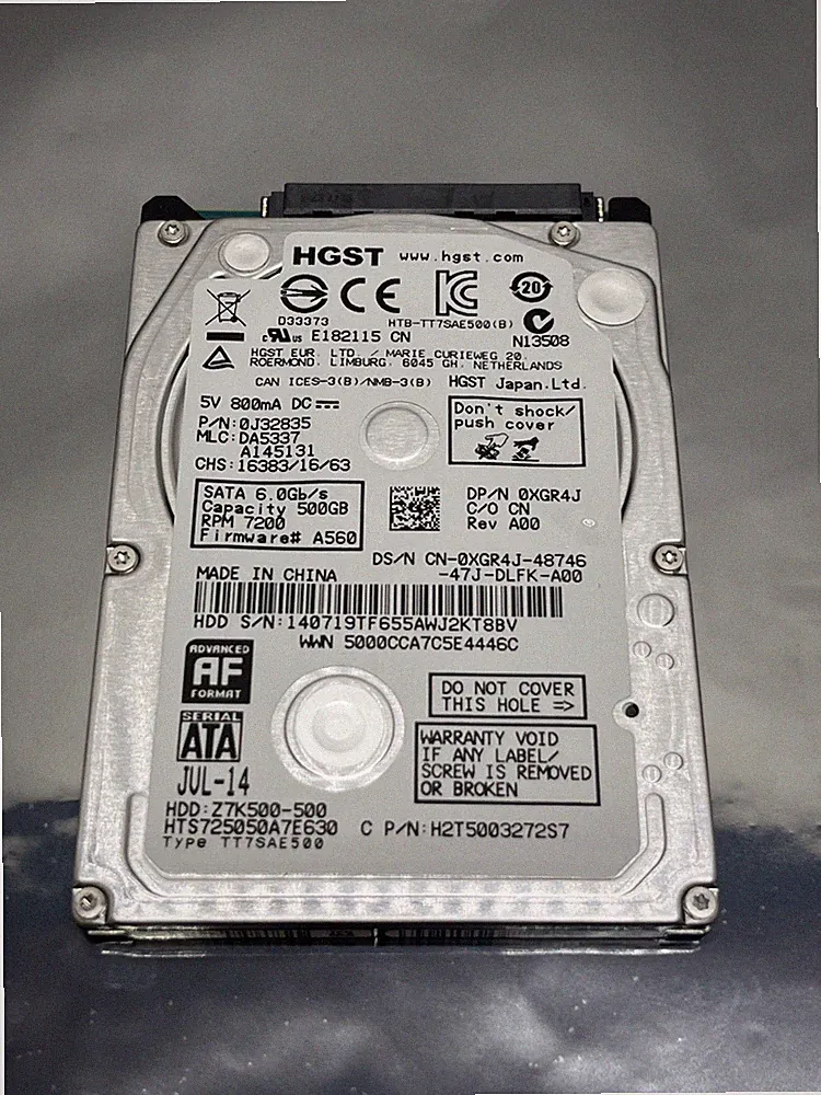 HGST 500GB 2.5" 6.0Gb/s 7mm SATA Hard Drive P/N: 0J32835 DP/N: OXGR4J