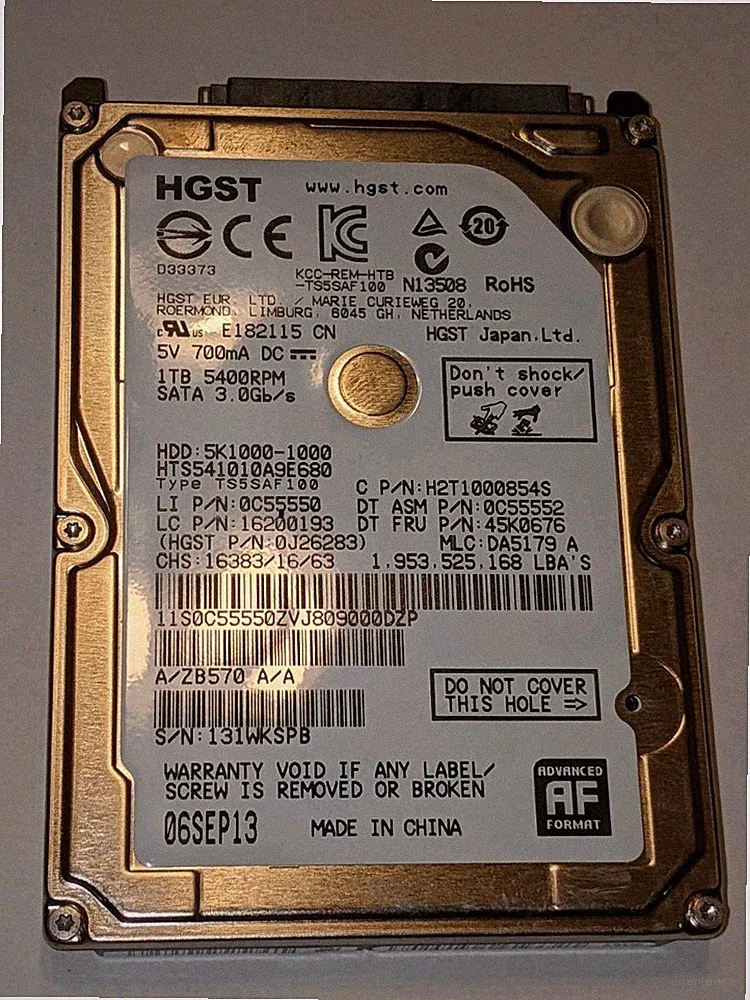 HGST 5K1000 HTS541010A9E680 1 TB 2.5" SATA III Laptop Hard Drive