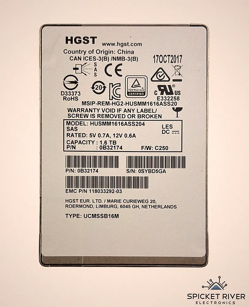 HGST HUSMM1616ASS204 1.6TB SAS 12Gb/s 2.5" Enterprise Hard Drive HDD