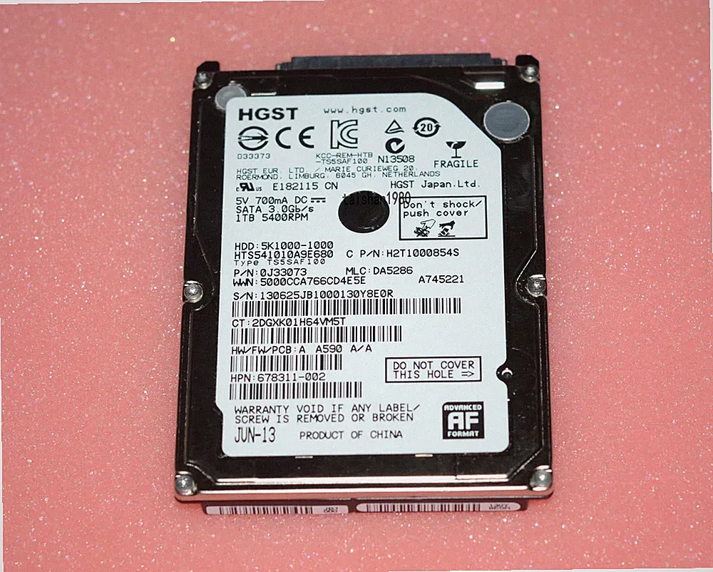 HGST Travelstar 5K1000 1TB SATA 6Gbps HDD HTS541010A9E680 1000GB 2.5" Hard Drive