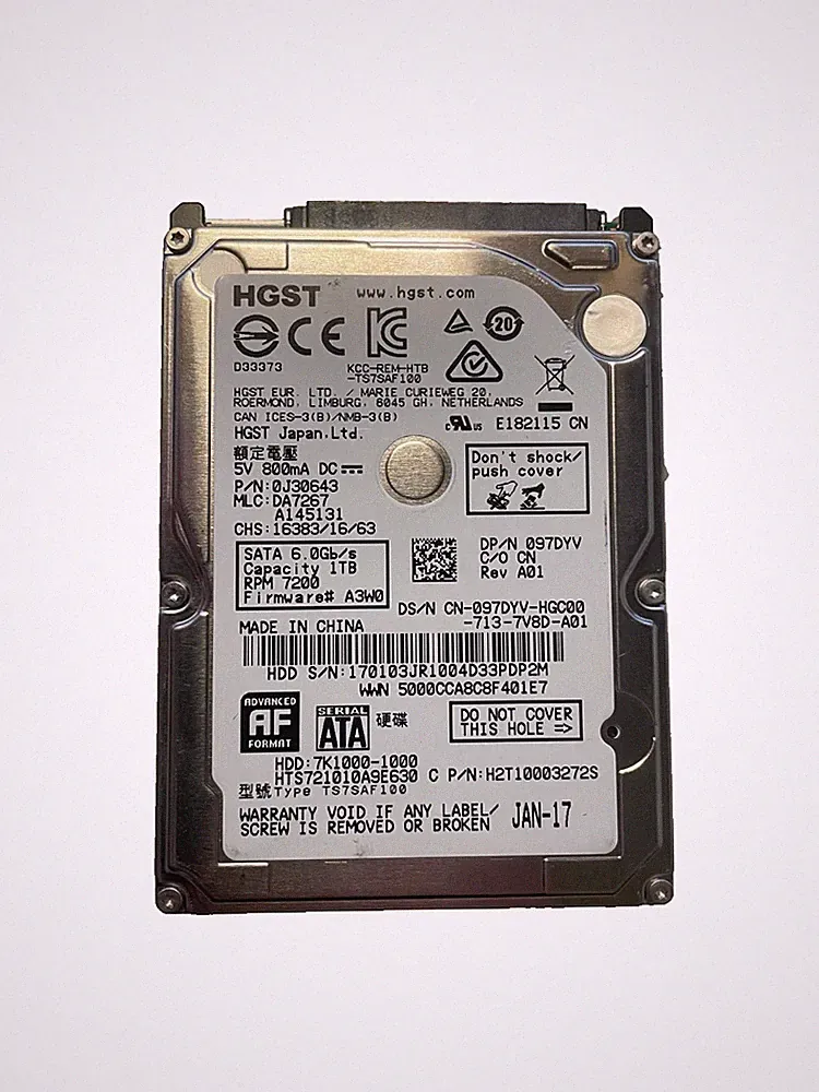HGST Travelstar 7K1000 1TB 2.5" SATA HDD | HTS721010A9E630 | SMART Good