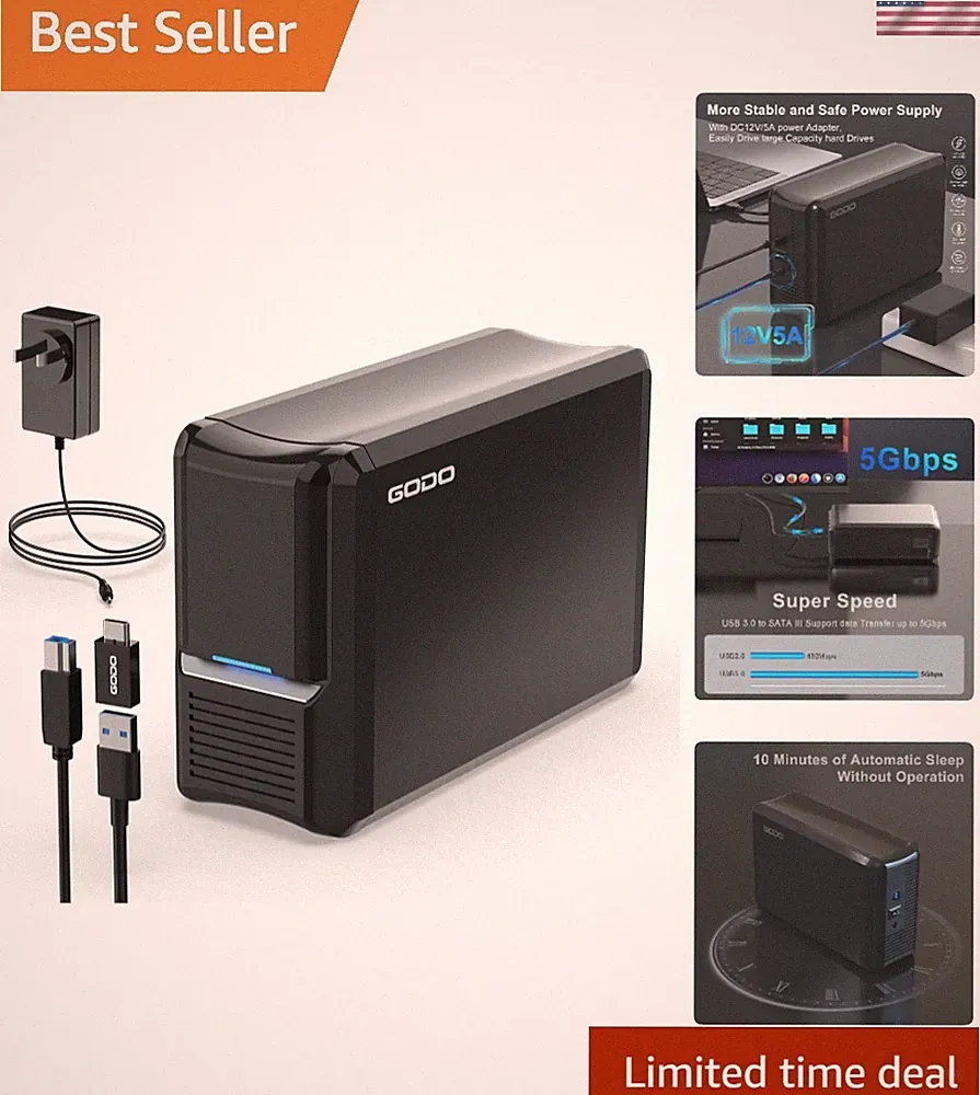 High-Performance 3.5" Dual Bay HDD Enclosure with RAID 0/1, 10Gbps Transfer