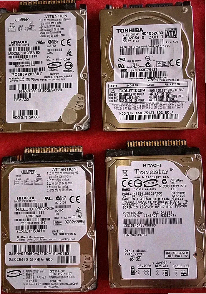 Hitachi 30GB & 60GB & 80GB & Toshiba 40GB 2.5" Hard Drives Preowned 4 Total