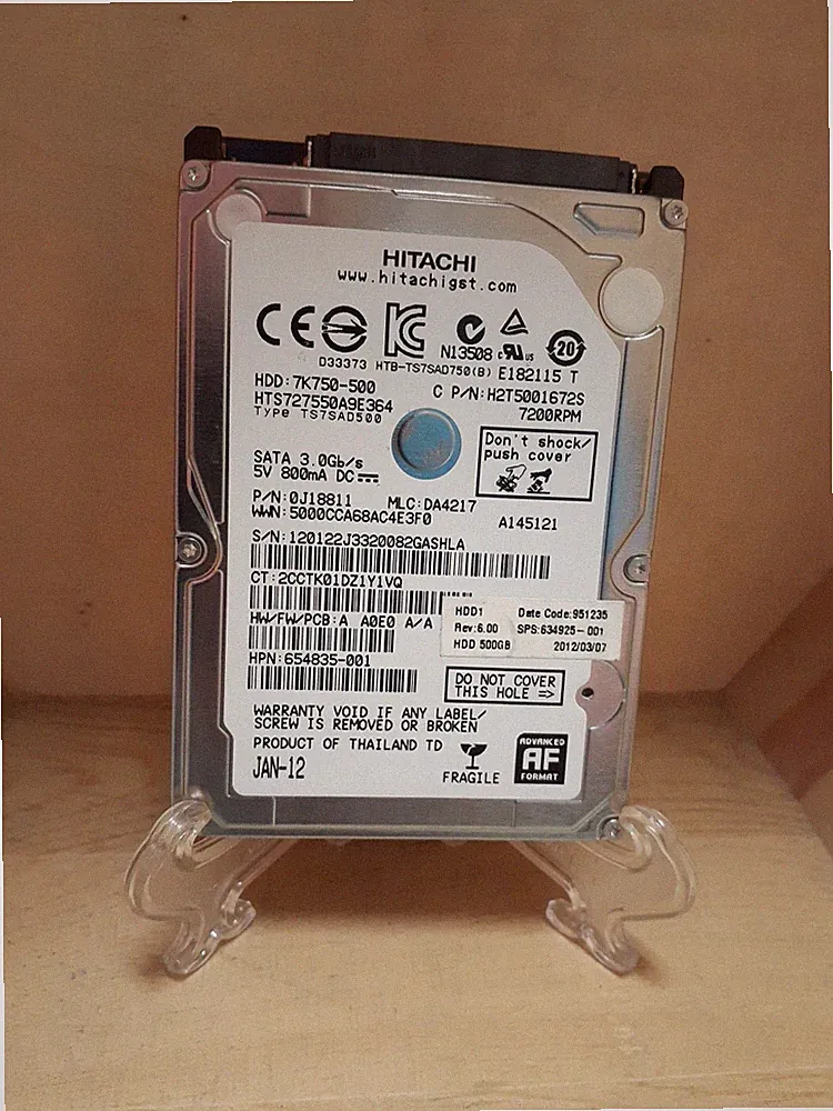 Hitachi 7K750-500 HTS727550A9E364 500GB SATA II 2.5" Hard Drive 654835-001