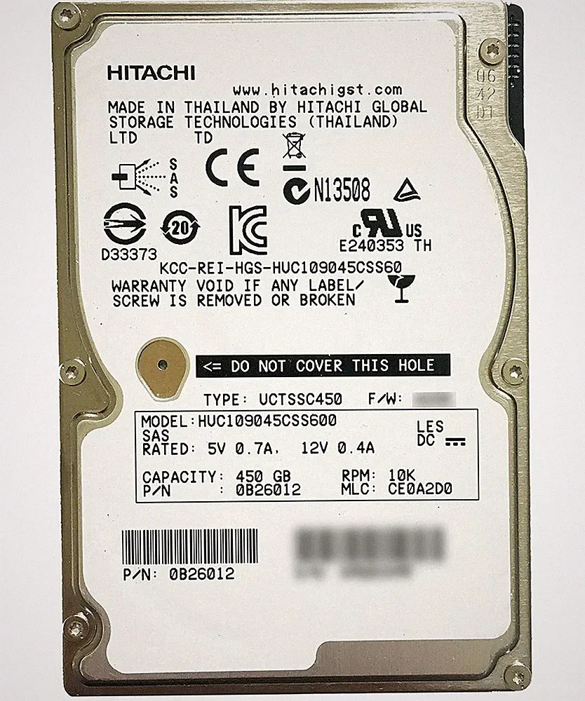Hitachi HGST 450GB HDD 10KRPM 64MB 2.5 HUC109045CSS600 dell HP Hard drive