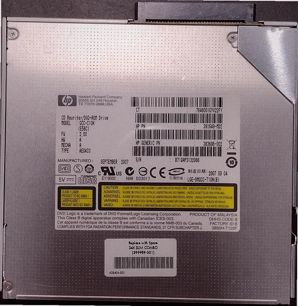 HP CDRW DVD-ROM Laptop 12.7mm Optical Drive GCC-C10N (E56C)