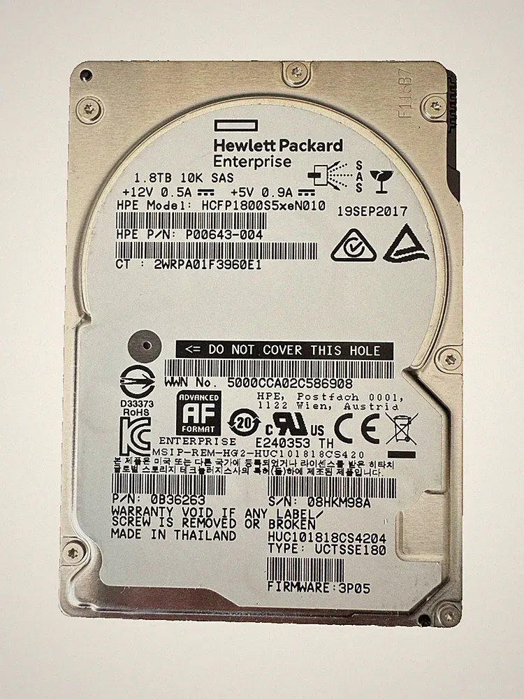 HPE 1.8TB SAS 12Gbs/10K/512b/s/SC SFF 2.5" HDD/Low Power On/Perfect HEALTH- 100%