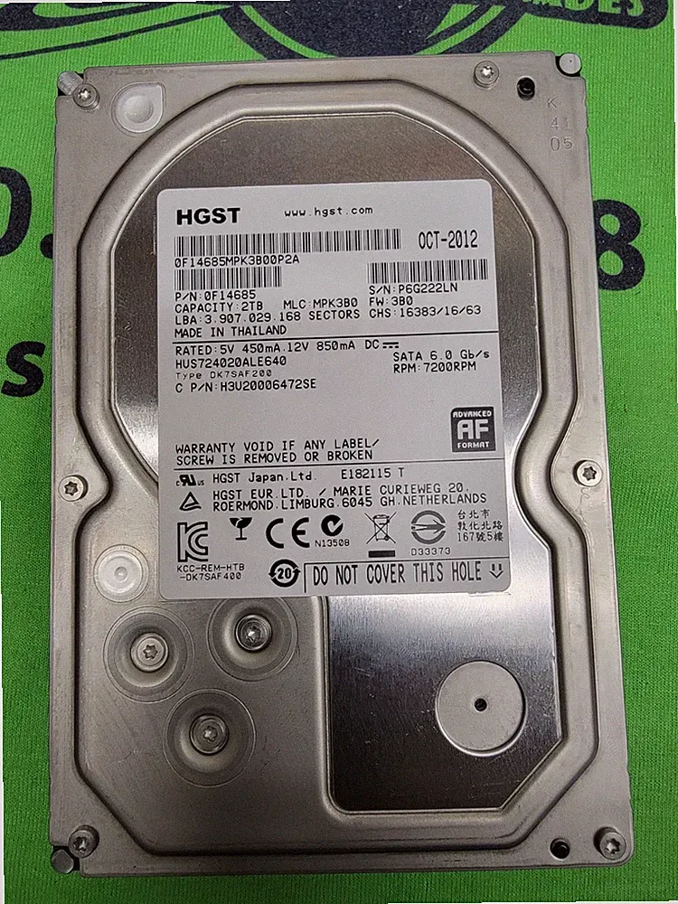 HUS724020ALE640 0F14685 HGST HITACHI 2TB 7.2K 6G LFF 3.5" SATA HARD DRIVE