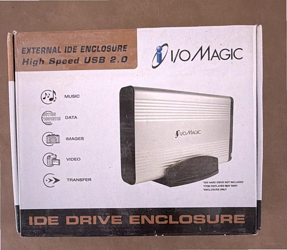 I/OMagic 3.5" External IDE Drive Enclosure Case, Metal Silver/Black USB 2.0
