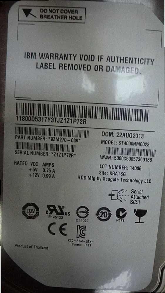 IBM 00AR144 4TB 6GB 3.5 Inch 7,200 RPM ST4000NM0023 HDD Internal Hard Drive