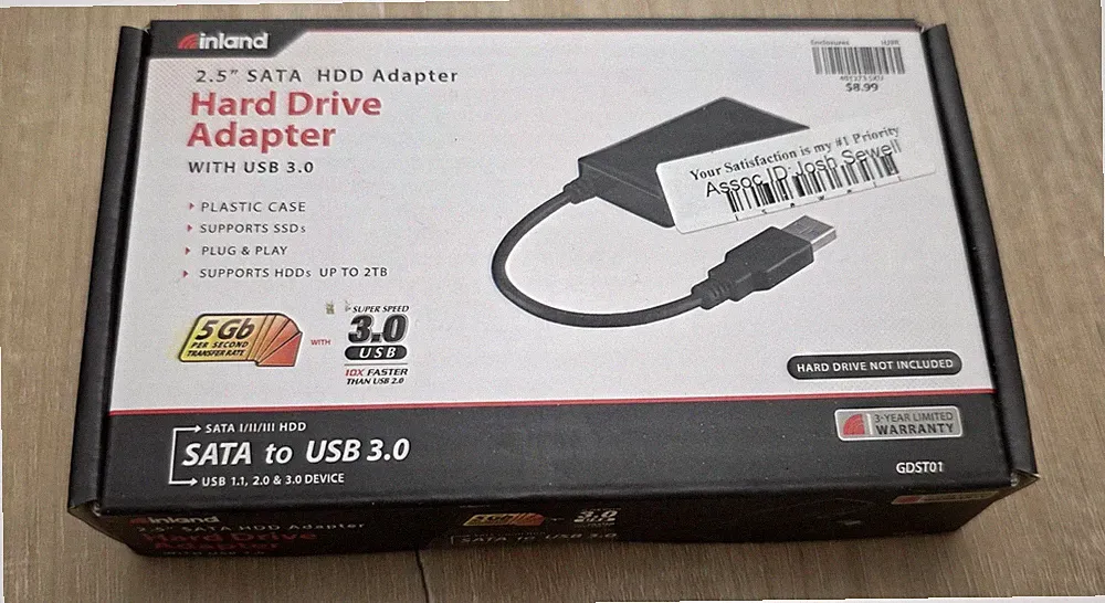Inland Hard Drive Adapter 2.5" To USB 3.0