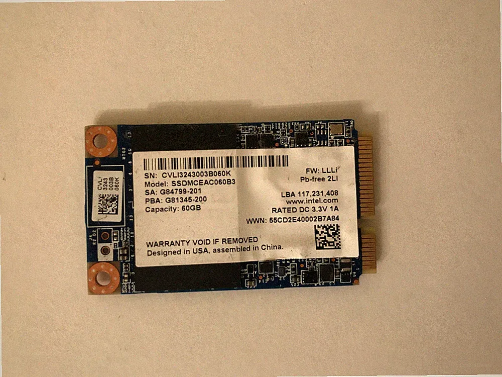 Intel SSDMCEAC060B3 G84799-201 G81345-200 60Gb SSD 525 Series Hard Drive HDD