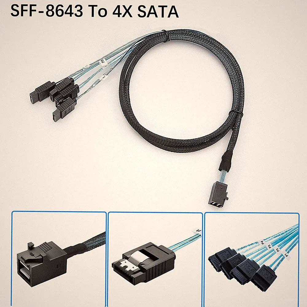 Internal HDD Mini SAS Cable SFF-8643 To 4 SATA Connect to Hard Drive 0.5 or 1M