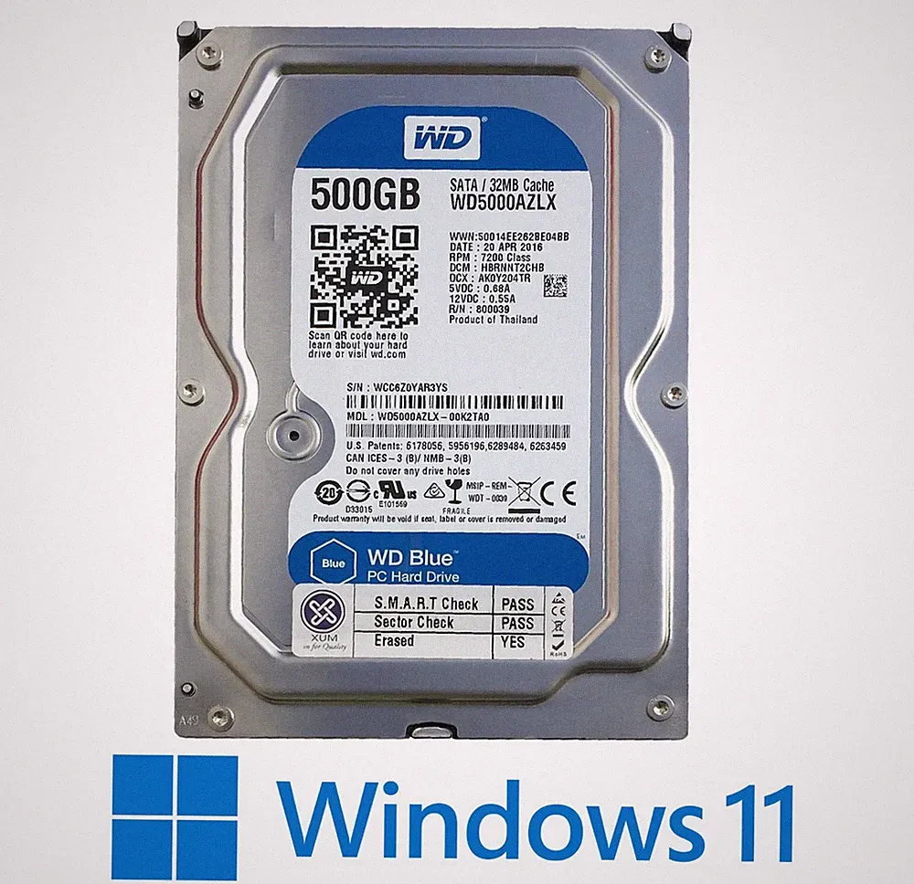 Internal HDD SATA 3.5" 500GB Hard Drive UEFI Windows 11 Pro Installed Genuine
