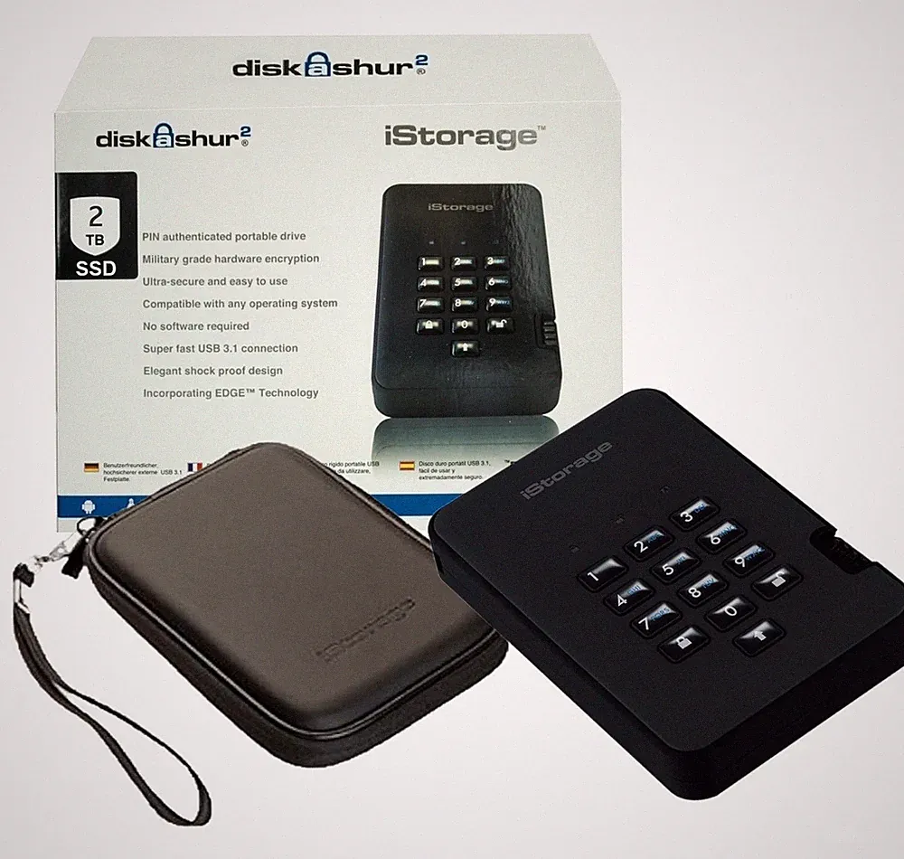 Istorage 2TB diskAshur2 Encrypted Portable SSD USB-A, Water Dust & Tamper-Proof
