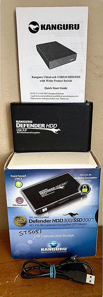 Kanguru 1TB Defender HDD300/SDD300 AES USB3 Secure Data Encrypted External Drive