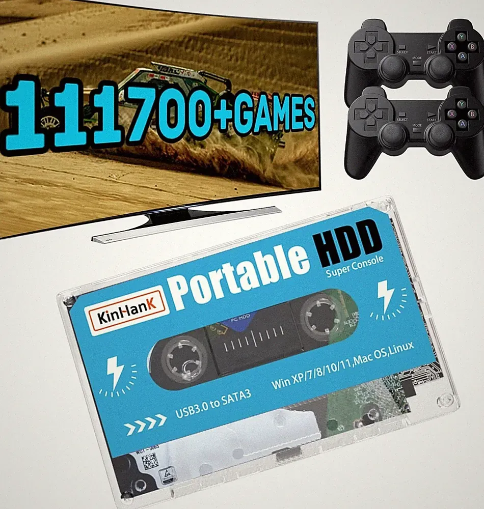 Kinhank 500G HDD External Hard Drive with 111700+ Retro Games (2 Controllers)