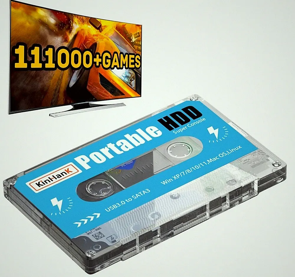 Kinhank 500G Portable External Game Hard Drive Disk, Built-in 111000+ Games, NEW