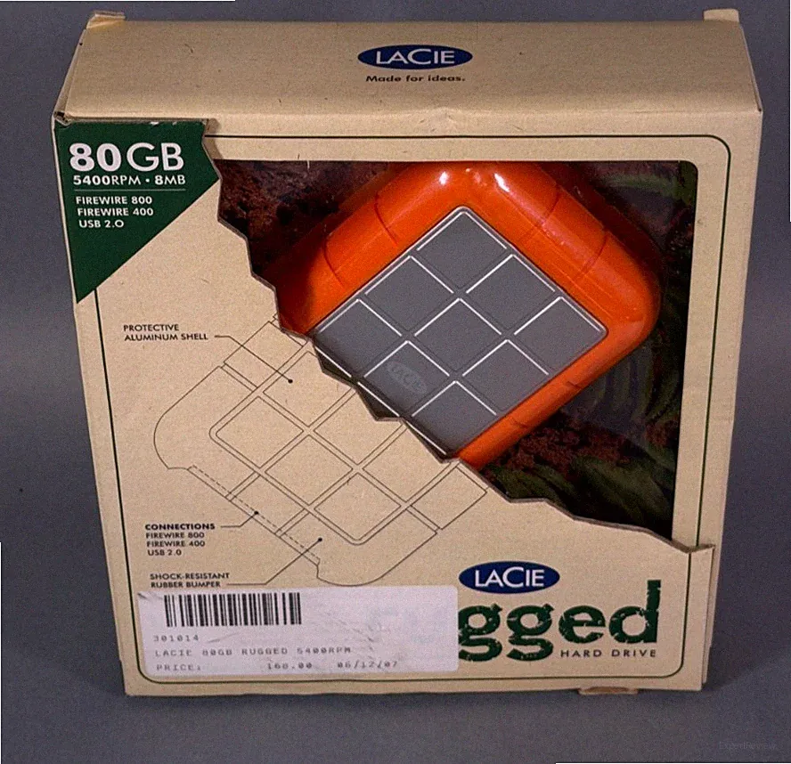 LaCie Rugged 80GB External Hard Drive FireWire USB Portable All-Terrain