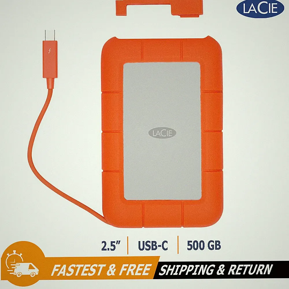 LaCie Rugged Thunderbolt External Hard Drive 500GB SSD USB 3.0 LAC9000491 Orange