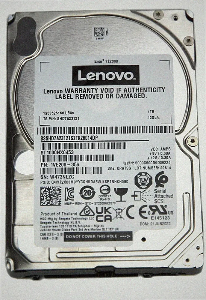 Lenovo Seagate 1TB 7.2K SAS 12Gb/s 2.5" Hard Drive ST1000NX0453 SHD7A23121