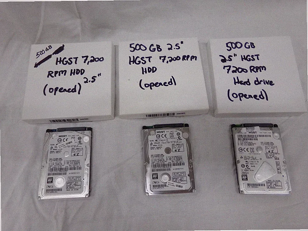 Lot of 3 HGST 7,200 RPM HDD 500 GB Internal Hard Drives 2.5 Inch