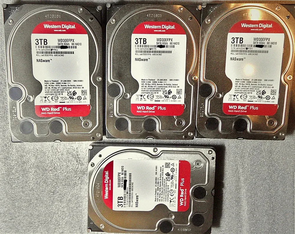 Lot of 4 WD30EFPX 3TB WESTERN DIGITAL RED PLUS HDD 1 OWNER WITH WARRANTY