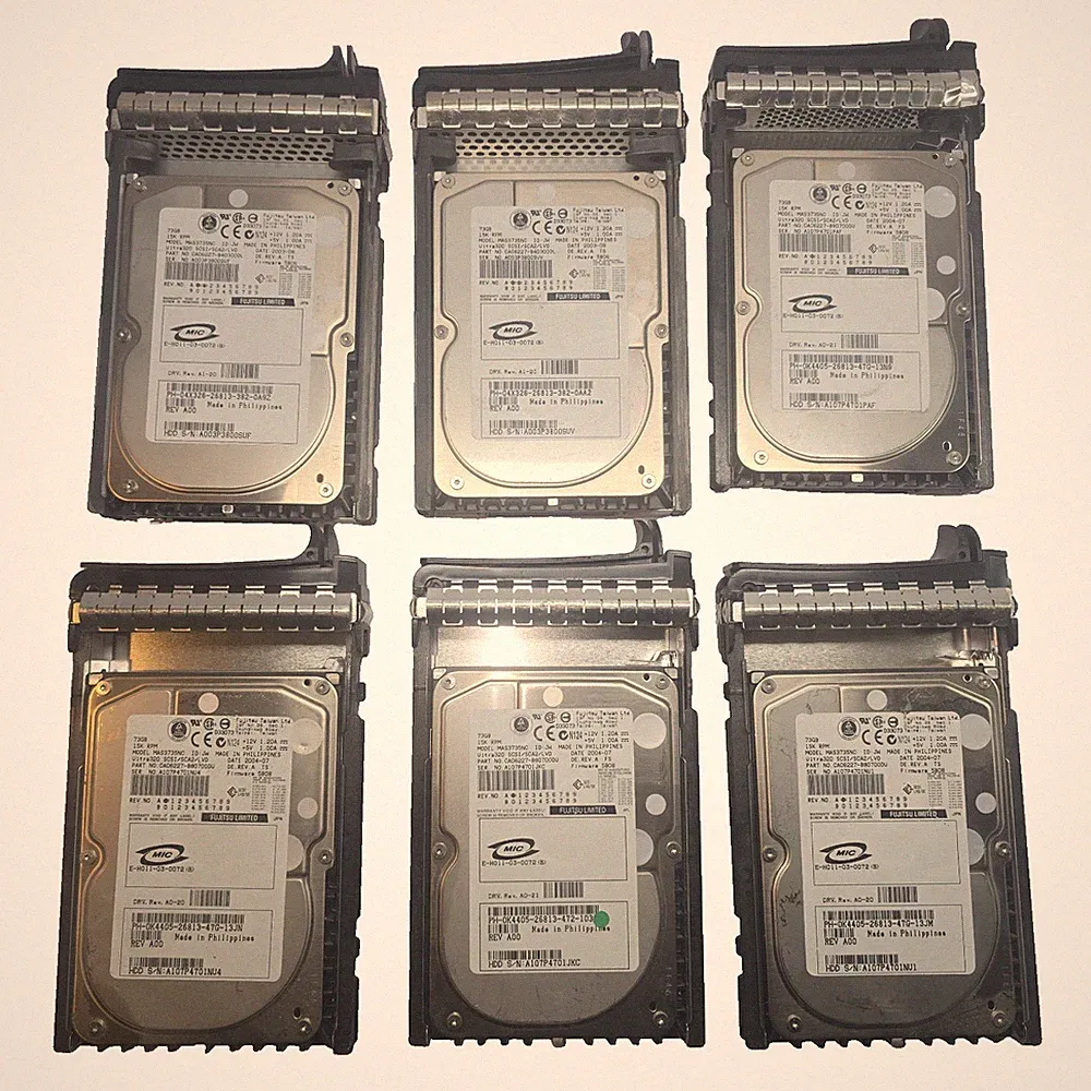 Lot of 6 Fujitsu 73GB 15k Ultra320 SCSI 3.5" Server Hard Drives w/ Caddies