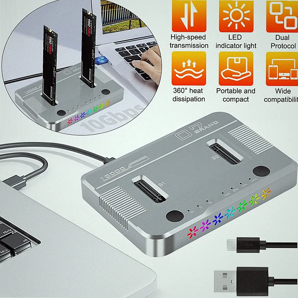 M.2 NVMe SATA Hard Drive Cloner Duplicator Dock | Dual Bay 10Gbps Type-C USB 3.1