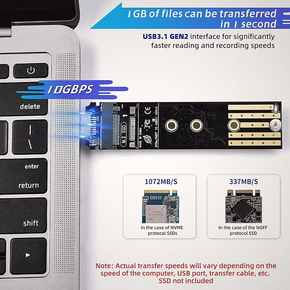 M.2 to USB Adapter Dual Protocol M.2 NVME SATA Hard Drive USB3.1 Gen2 10Gbps...
