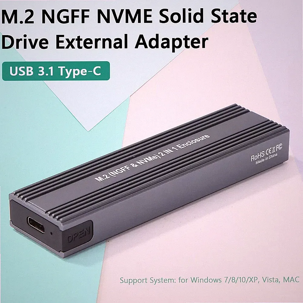 M2 SSD Case to USB Type C 3.1 Dual NVME PCIe NGFF SATA External m.2 Enclosure