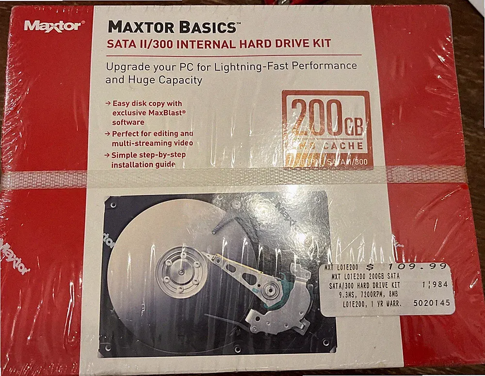 Maxtor Basics Sata II/300 Internal Hard Drive Kit 200GB 7200RPM Sealed