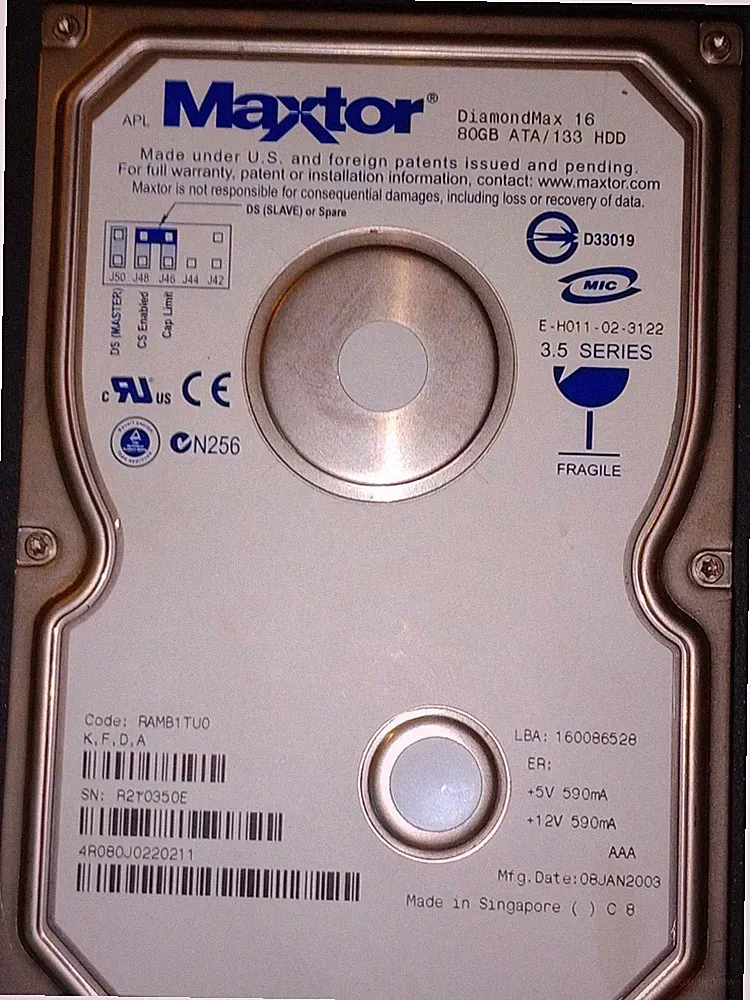 Maxtor DiamondMax 16 80GB ATA/133 3.5" Internal HDD 4R080J0220211 Silver