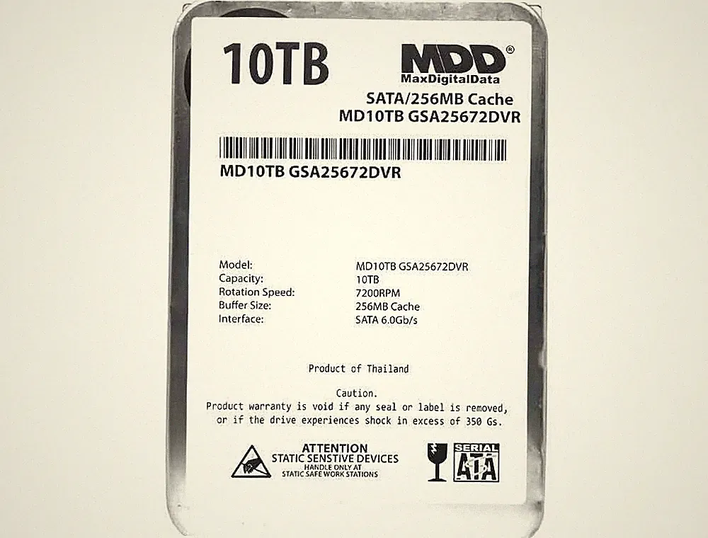 MDD 10TB 7200RPM 256MB Cache 3.5" SATA 6.0Gb/s Internal Surveillance Hard Drive